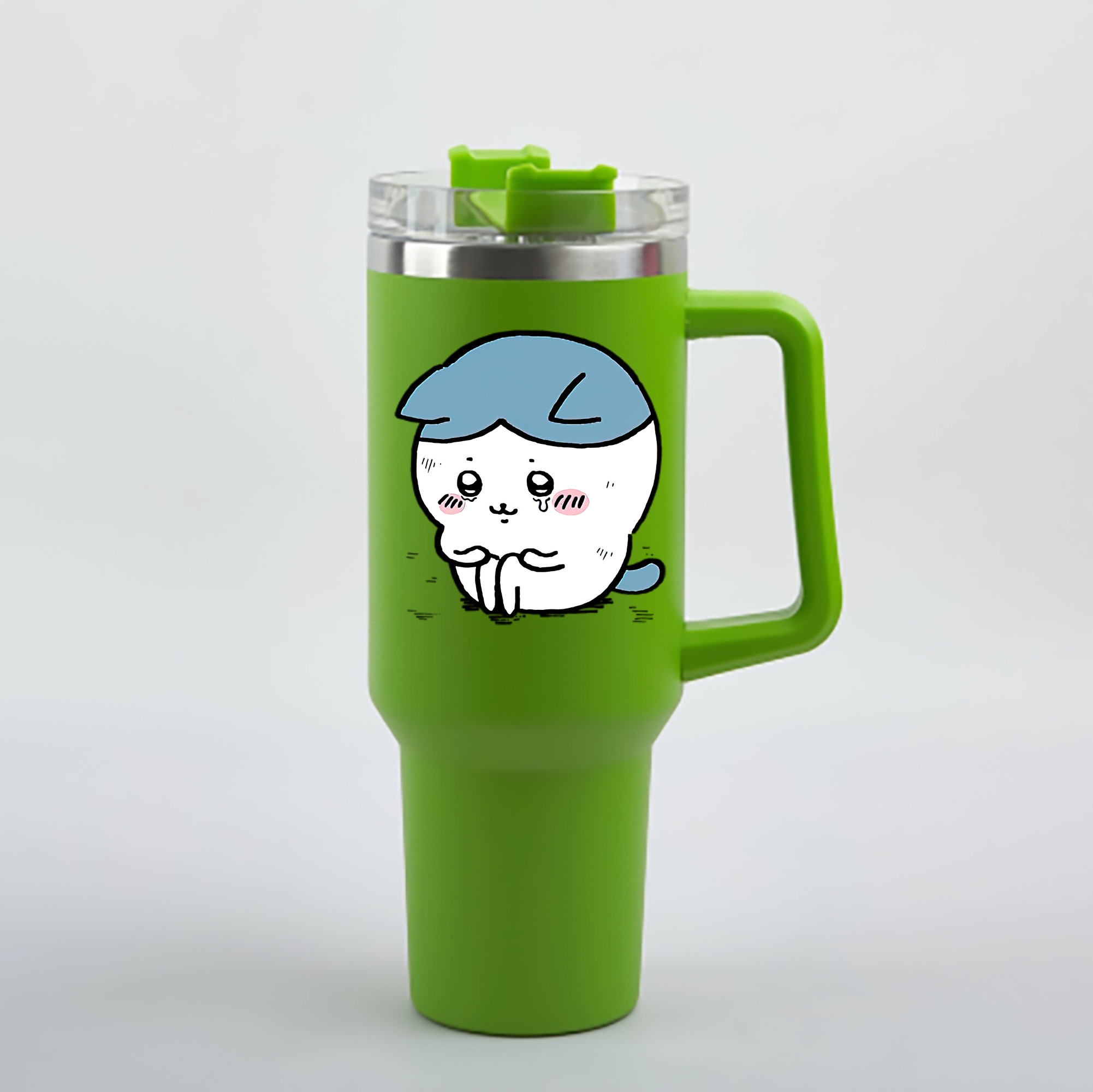 （画像用） ちいかわ ハチワレ Chii-kawa hachiware 1200mL車用タンブラー - クリスタルステッカー（プラスチックストロー付き）